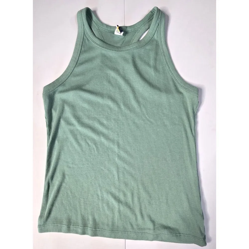 Ultralite Girls Lot/2 Ribbed Tank Tops XL 14/16 Dusty Sea Green & White Vacation